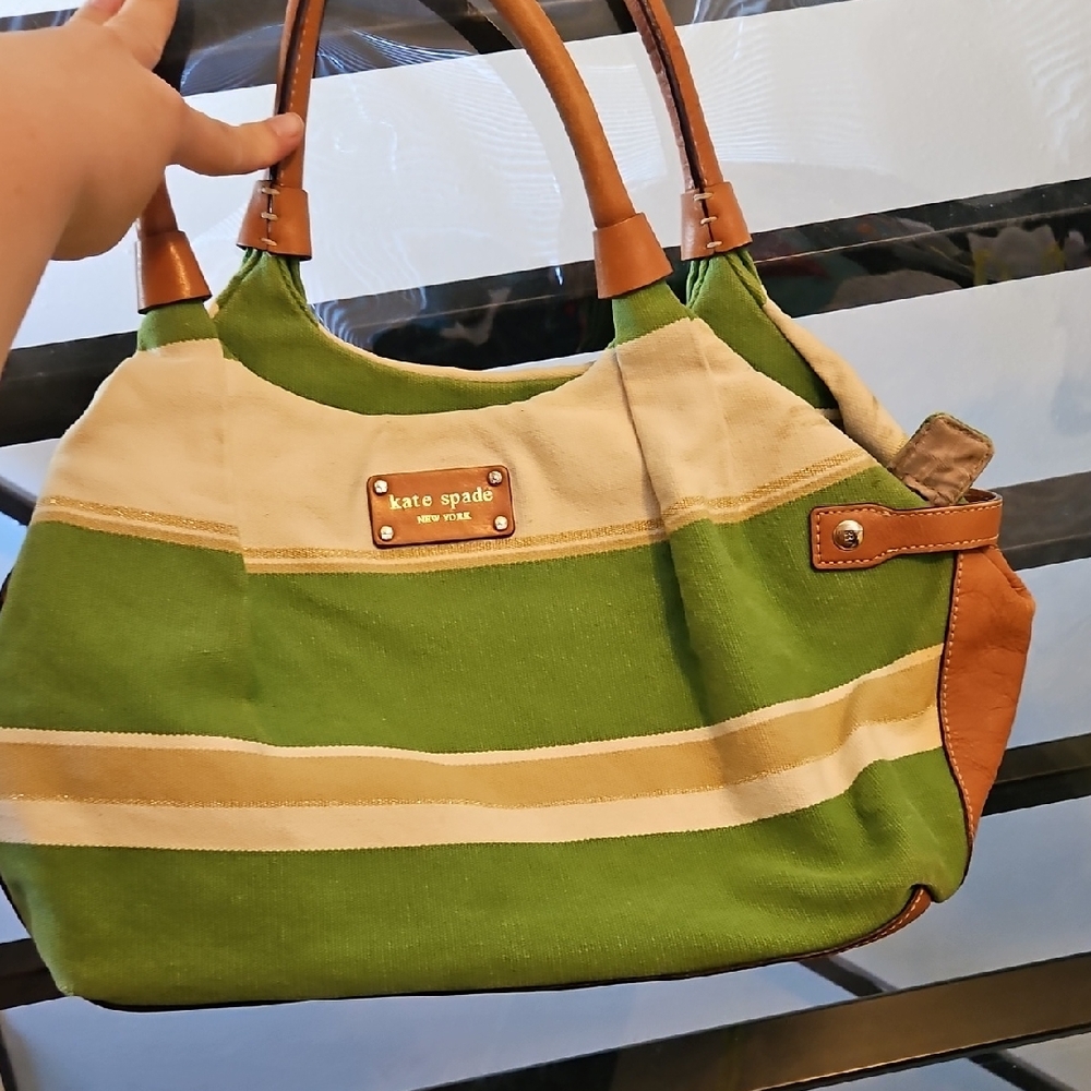 Kate Spade Green and Cream Striped Shoulder bag